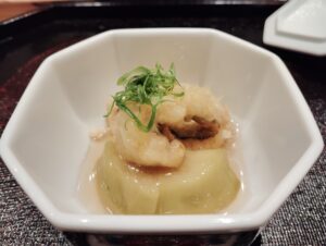 「綱島 うち田」のトロなすと鱧のあんかけ